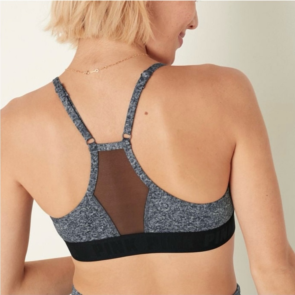 Pink Victoria’s Secret Women's Black and Gray Sports Bra Medium I B80 - Picture 2 of 9